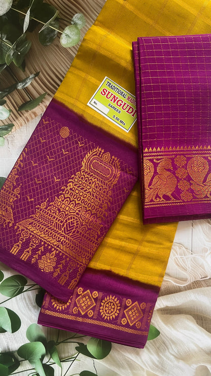 Gopuram Checks – Mustard Yellow X Magenta