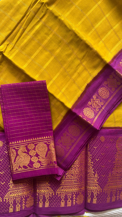 Gopuram Checks – Mustard Yellow X Magenta