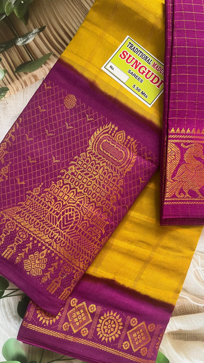 Gopuram Checks – Mustard Yellow X Magenta