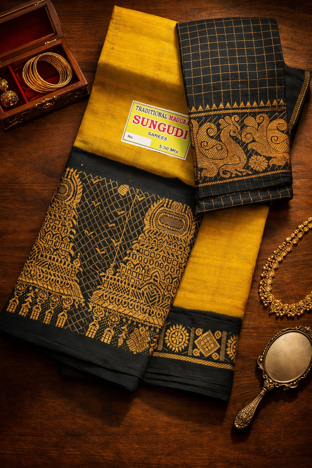 Gopuram Checks – Mustard Yellow X  Black