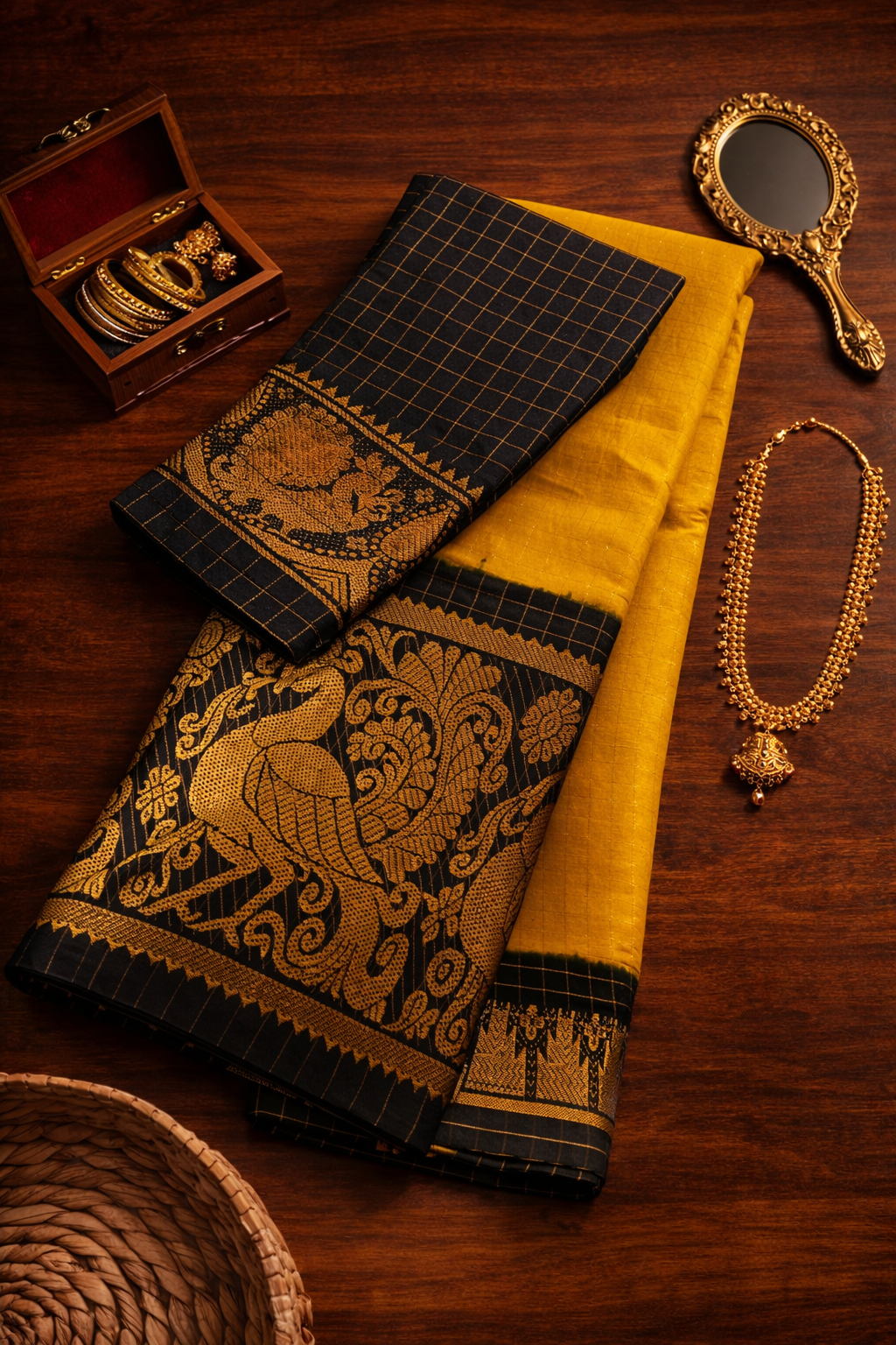 Zari Checks – Mustard Yellow Black