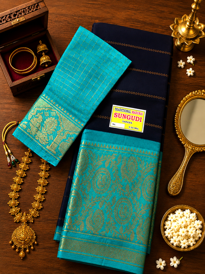 Sri Velthari Long Border – Navy Blue  X  Blue