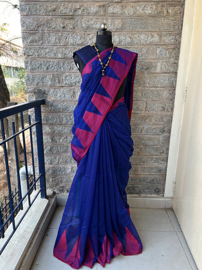 Blue Maroon Temple Border Khadi