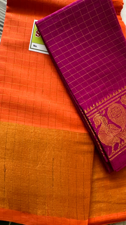 Gold Zari Checks - Orange X Mejanta