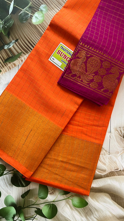 Gold Zari Checks - Orange X Mejanta
