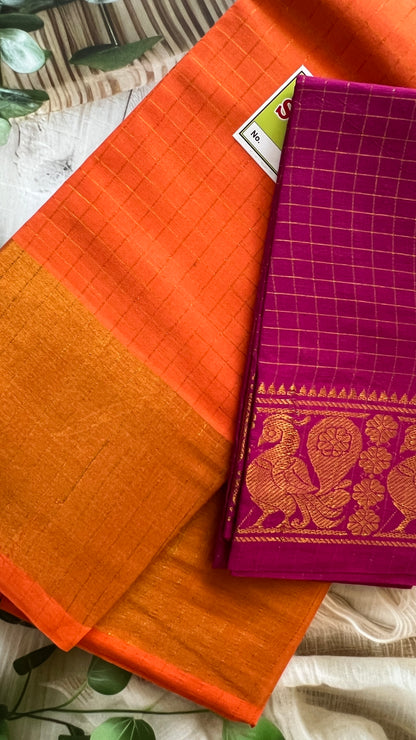 Gold Zari Checks - Orange X Mejanta