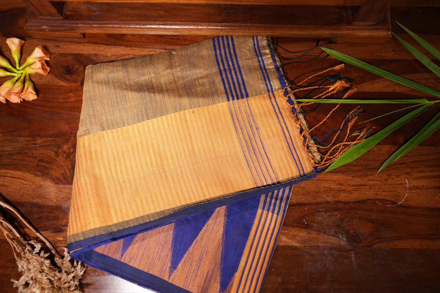 Blue and Sandal Temple Border Khadi