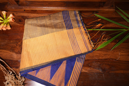 Blue and Sandal Temple Border Khadi