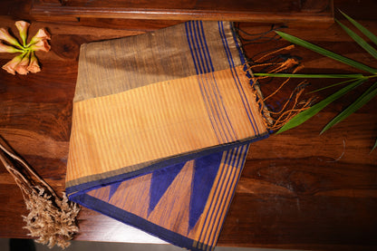 Blue and Sandal Temple Border Khadi