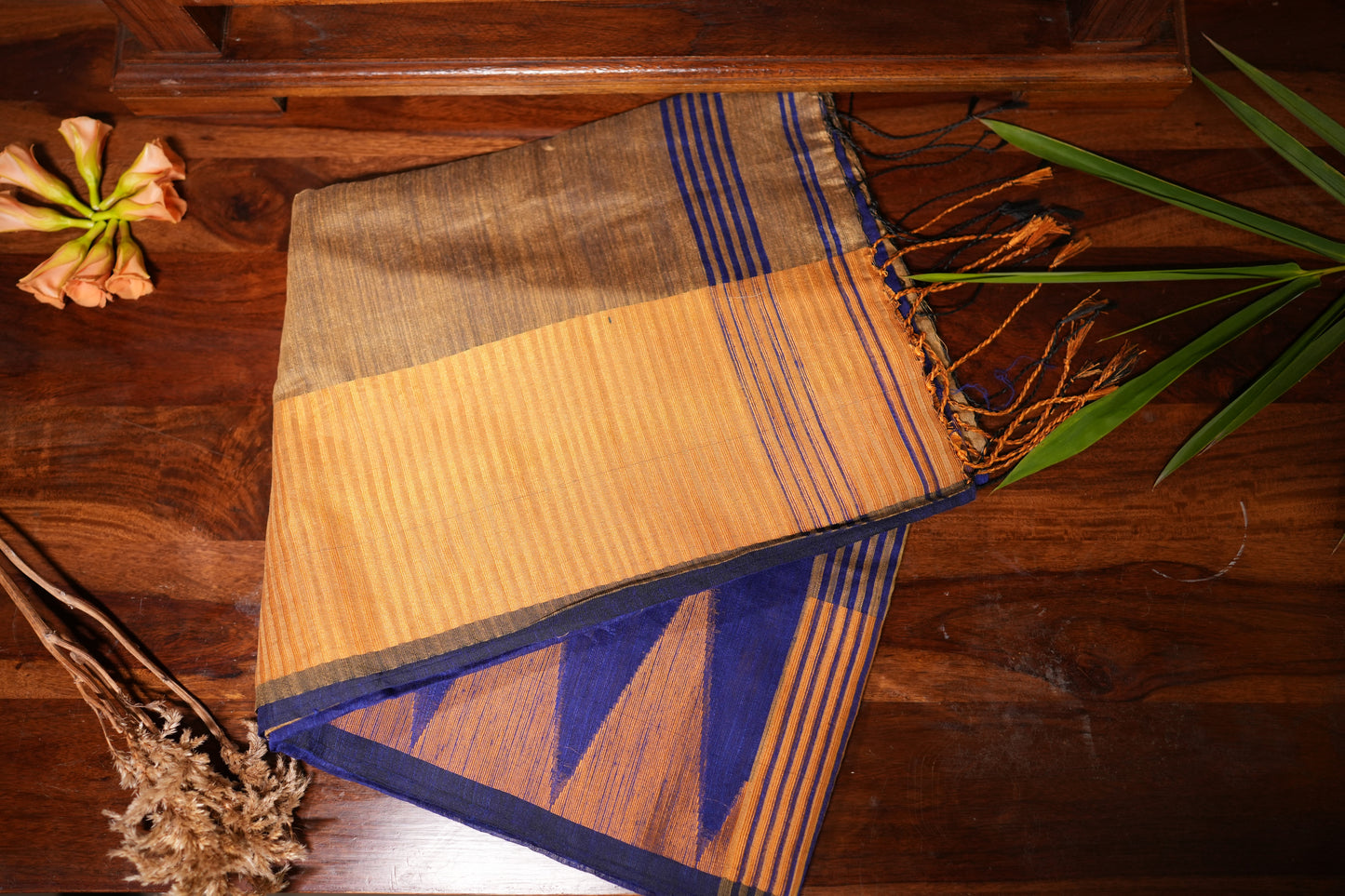 Blue and Sandal Temple Border Khadi