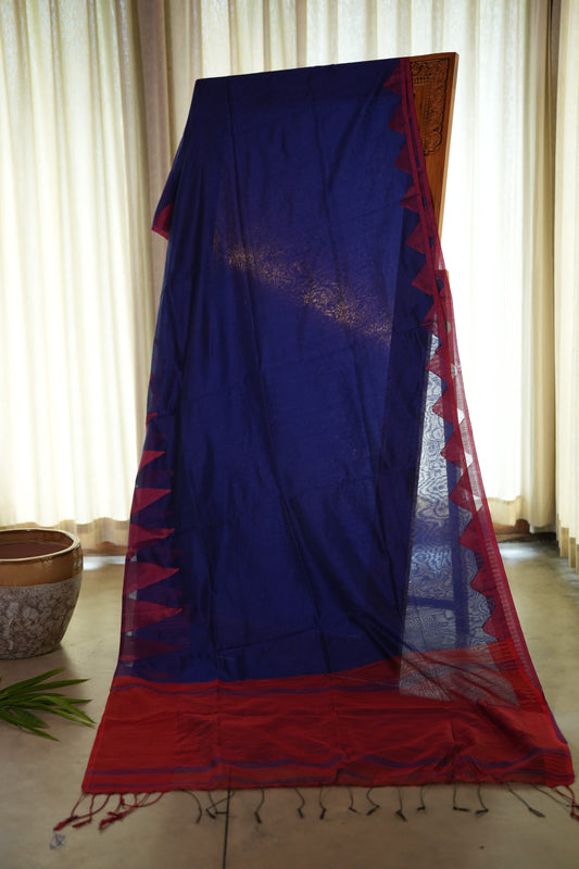Blue Maroon Temple Border Khadi