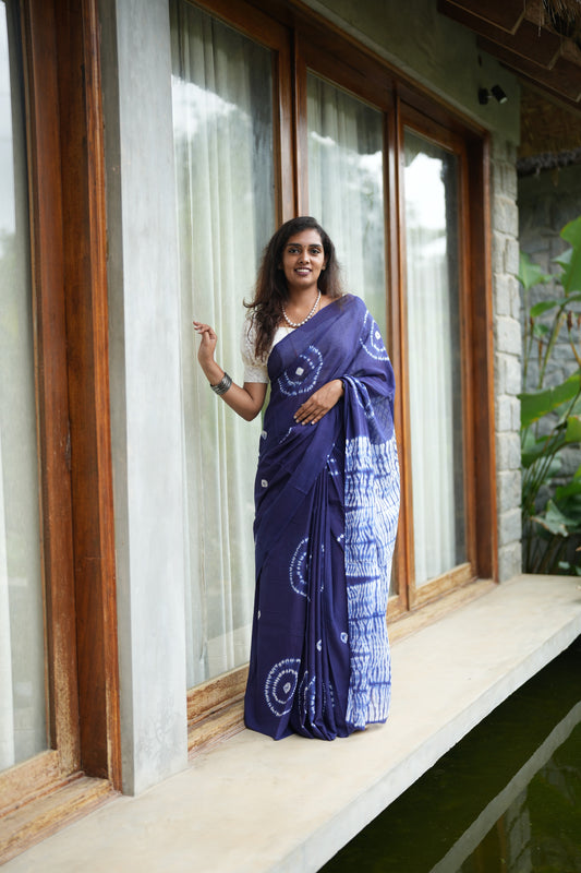 Indigo MulMul Cotton Saree