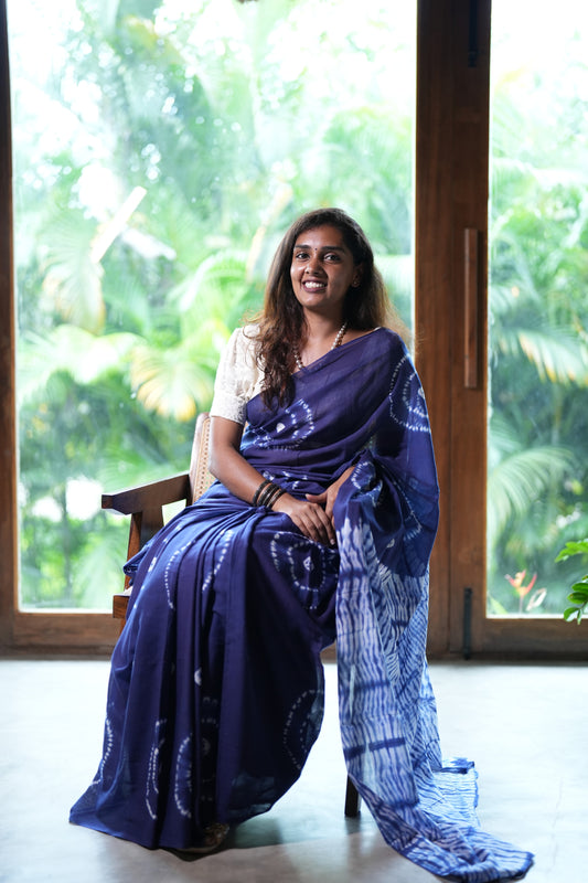 Indigo MulMul Cotton Saree
