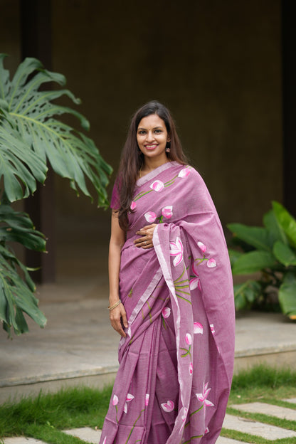 Blush Pink Khadi Cotton Saree
