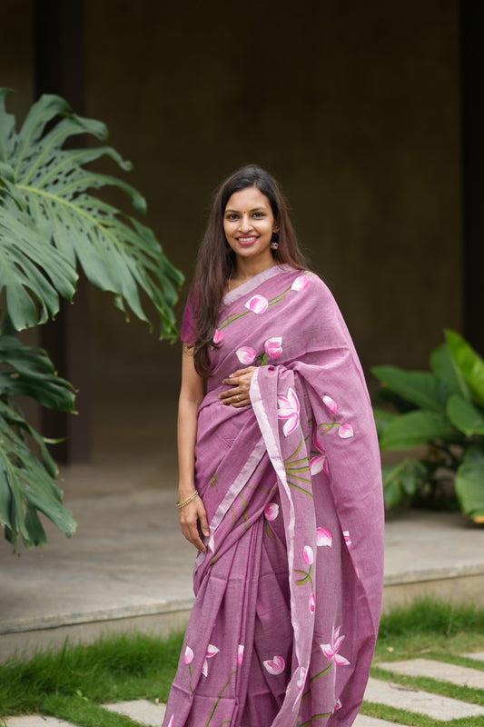 Blush Pink Khadi Cotton Saree