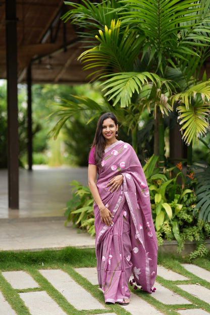 Blush Pink Khadi Cotton Saree