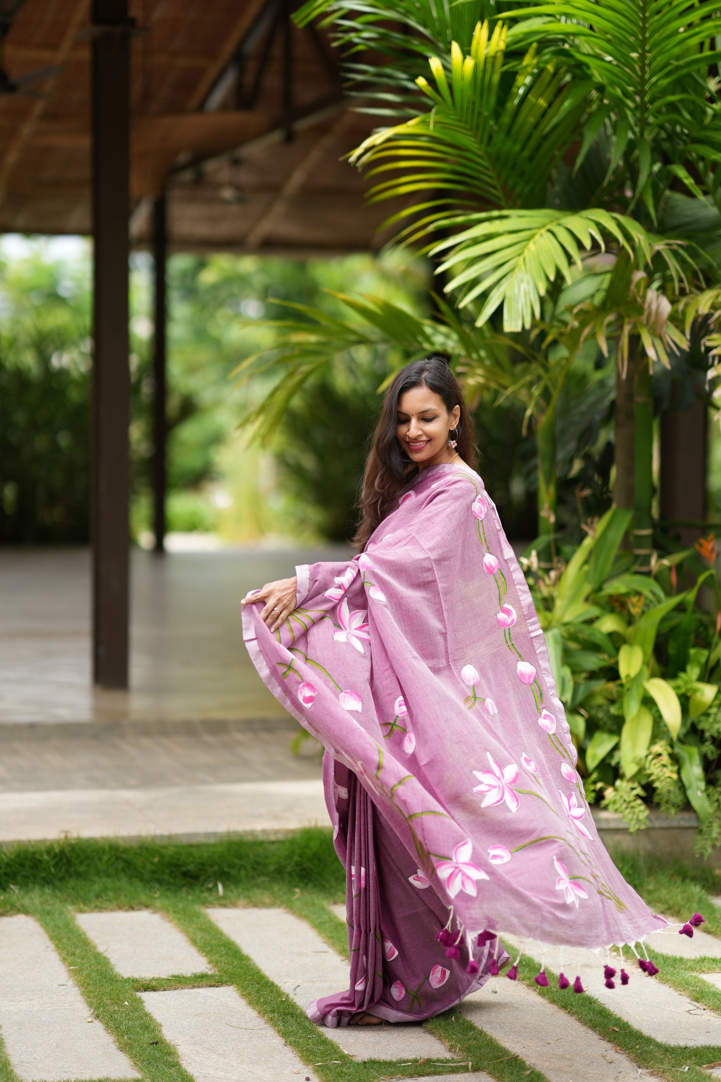 Blush Pink Khadi Cotton Saree