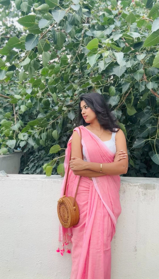 Baby-Pink Khadi Cotton Saree
