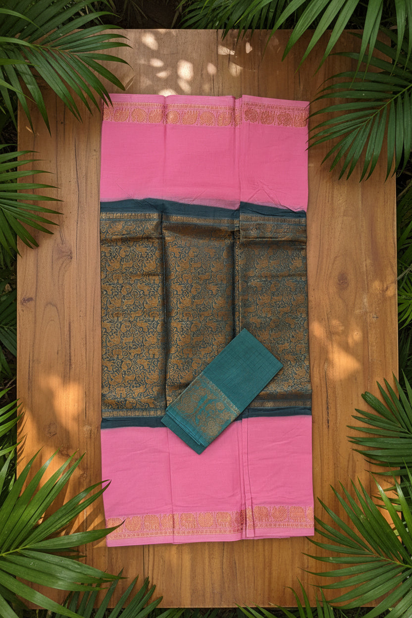Swarnavanam - Teal and Baby Pink