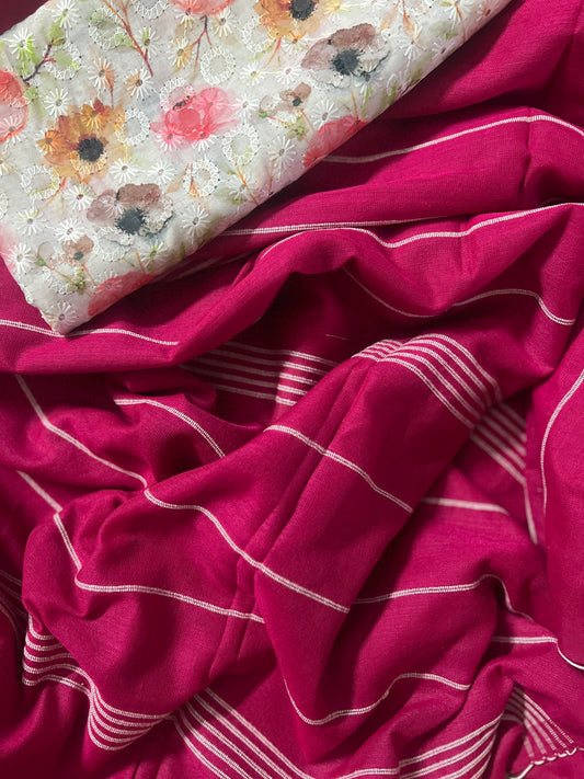 Dark-Pink Khadi Cotton Saree