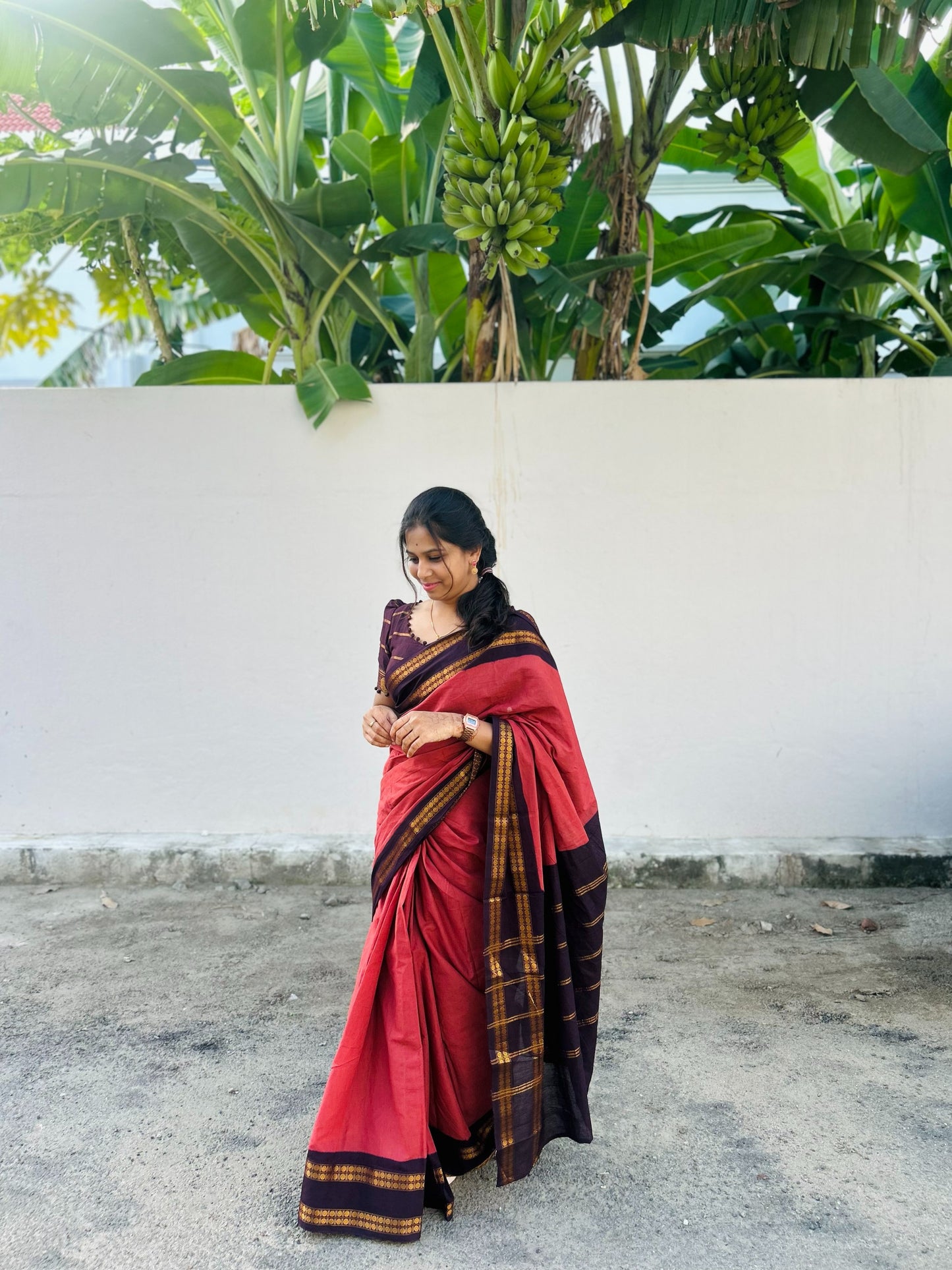 Rudhraksham Sungudi Plain - Rust Orange Brown