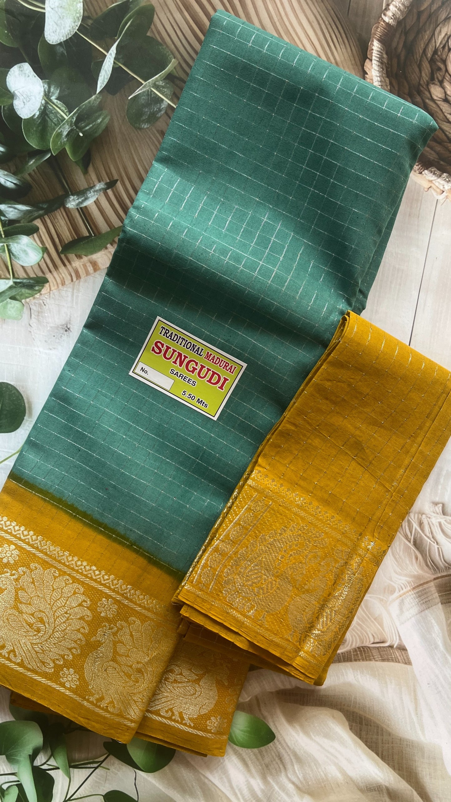 Silver Gopuram Checks - Teal X Mustard Yellow