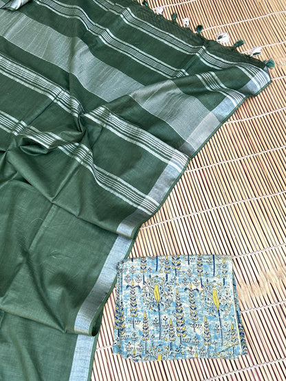 Green Linen Cotton Saree