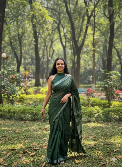 Green Linen Cotton Saree
