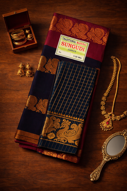 Mayuri Plain Long Border – Maroon Black