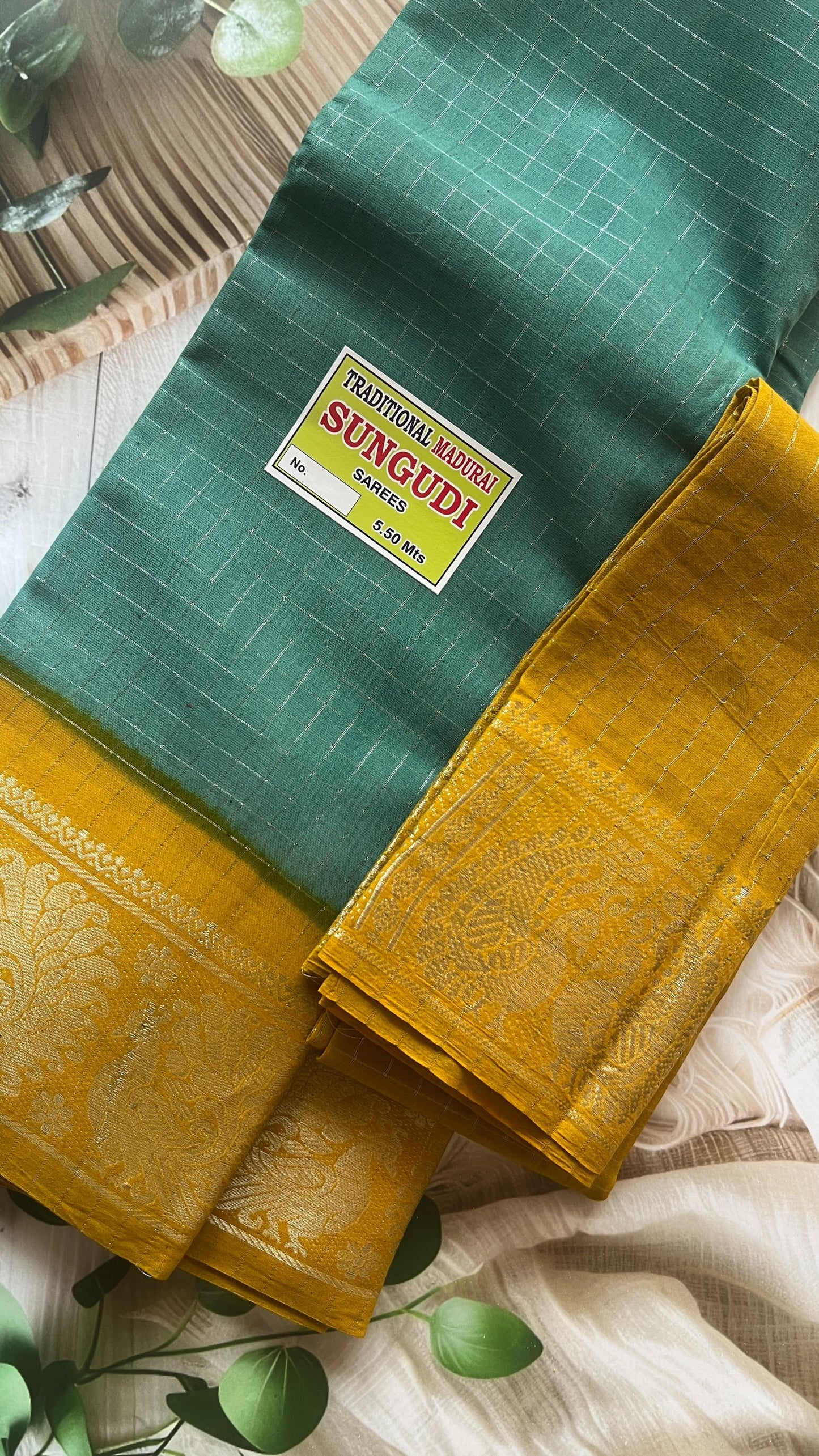 Silver Gopuram Checks - Teal X Mustard Yellow