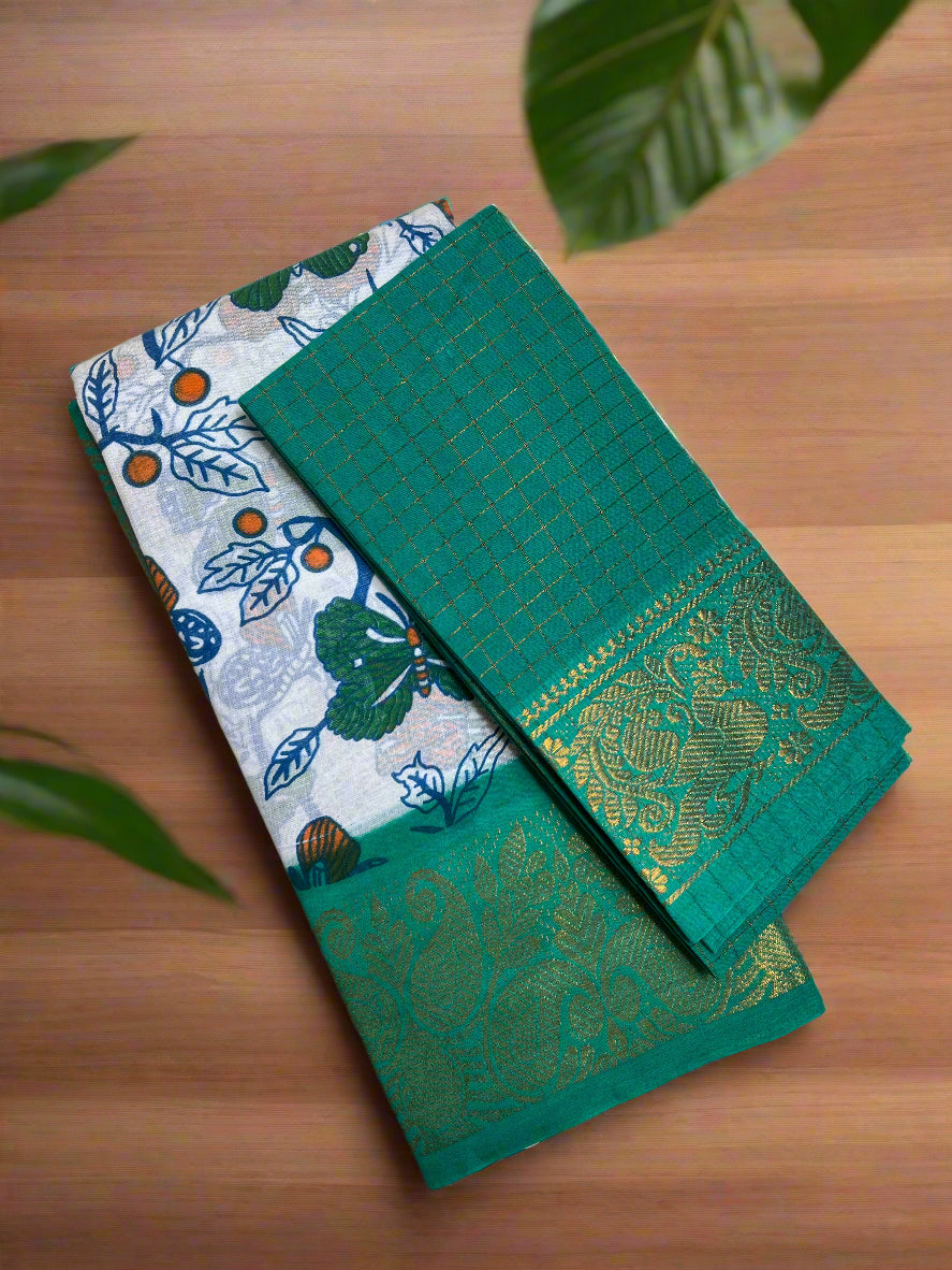 White Green Sungudi saree