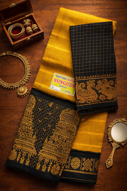 Gopuram Checks – Mustard Yellow X  Black