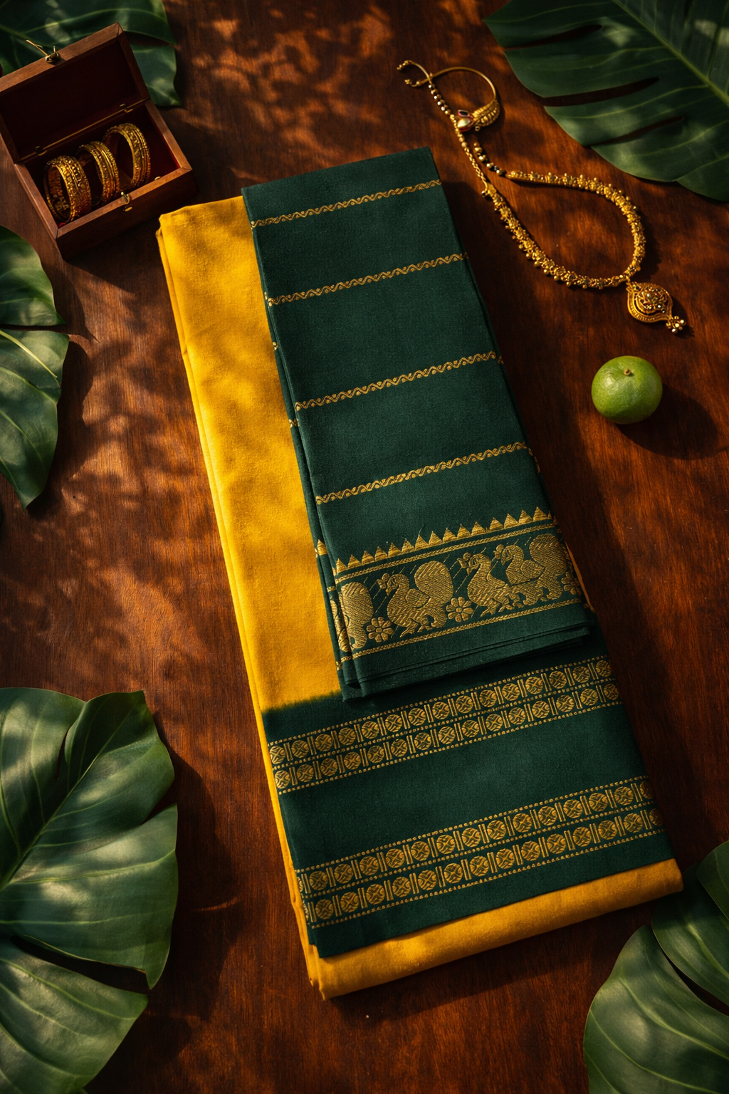 Rudhraksham Sungudi Plain - Mustard Yellow