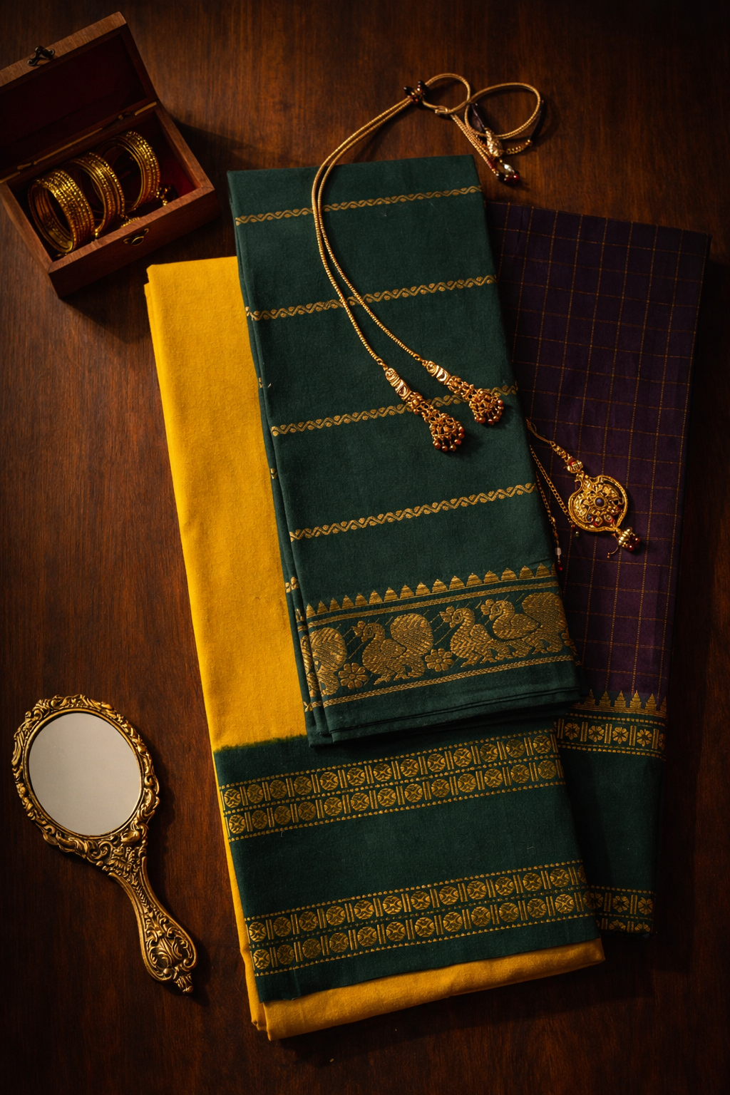 Rudhraksham Sungudi Plain - Mustard Yellow