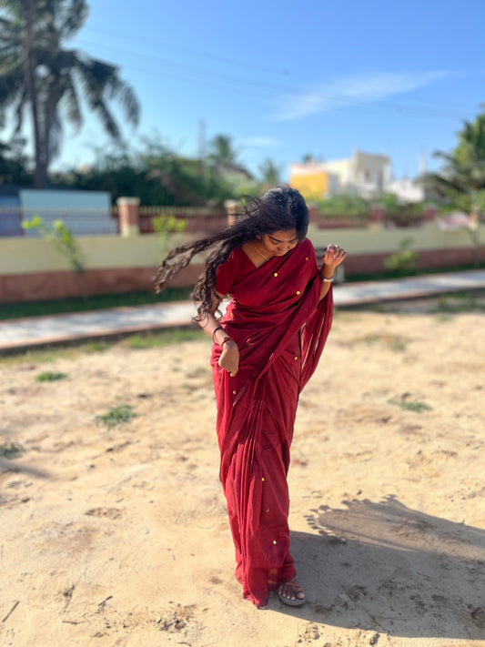 Maroon Khadi Cotton Saree