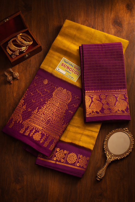 Gopuram Checks – Mustard Yellow X Magenta