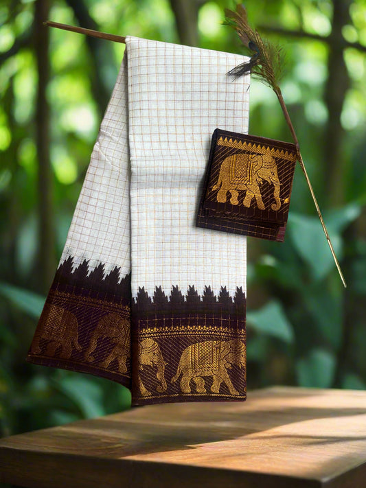 Set of sarees with elephant design on a woven surface